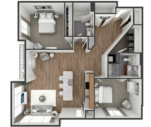 Floor plan for 2 beds, 2 baths, 1226 sqft